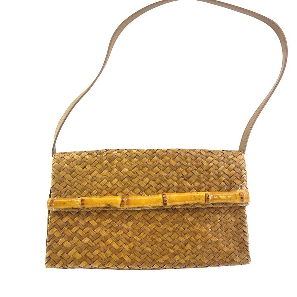 Y2K‎ Cappelli Straw Bag Woven Bamboo Detail Boho Resort Clutch Shoulder Purse